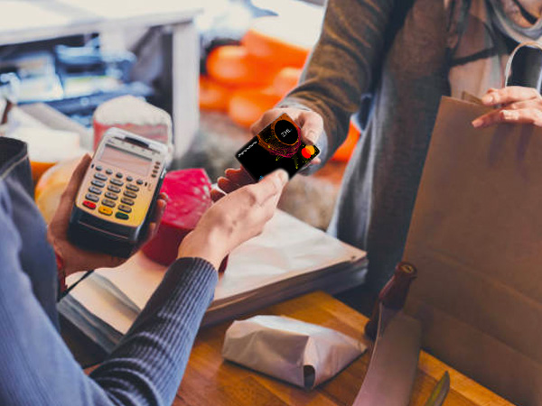 a customer paying with a card